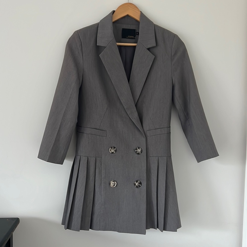 Pleated Grey A-Line Blazer Jacket